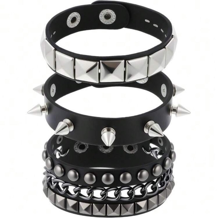 Vintage Rock Chic Studded Leather Bracelet Set
