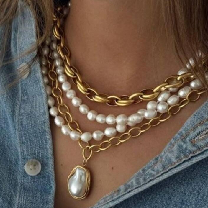 18K Gold Layered Pearl Necklace