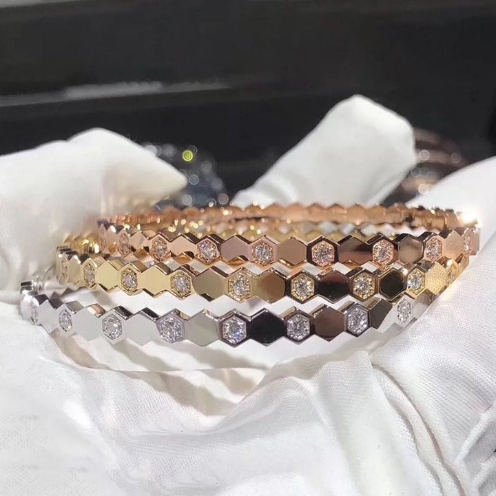 18K Gold & Silver Geometric Honeycomb Pave Bracelet