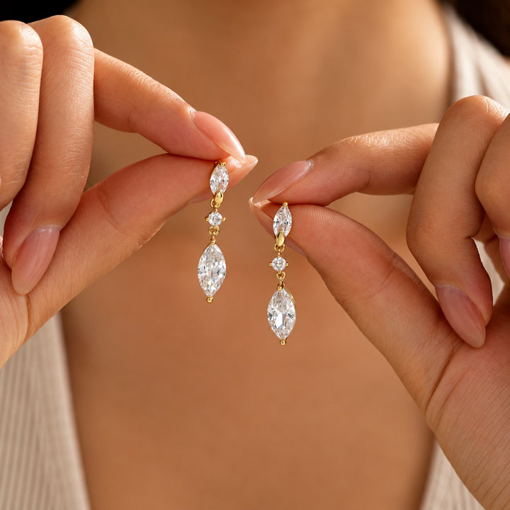 S925 Silver Dangle Earrings Classic Marquise Three-Stone Drop Earrings