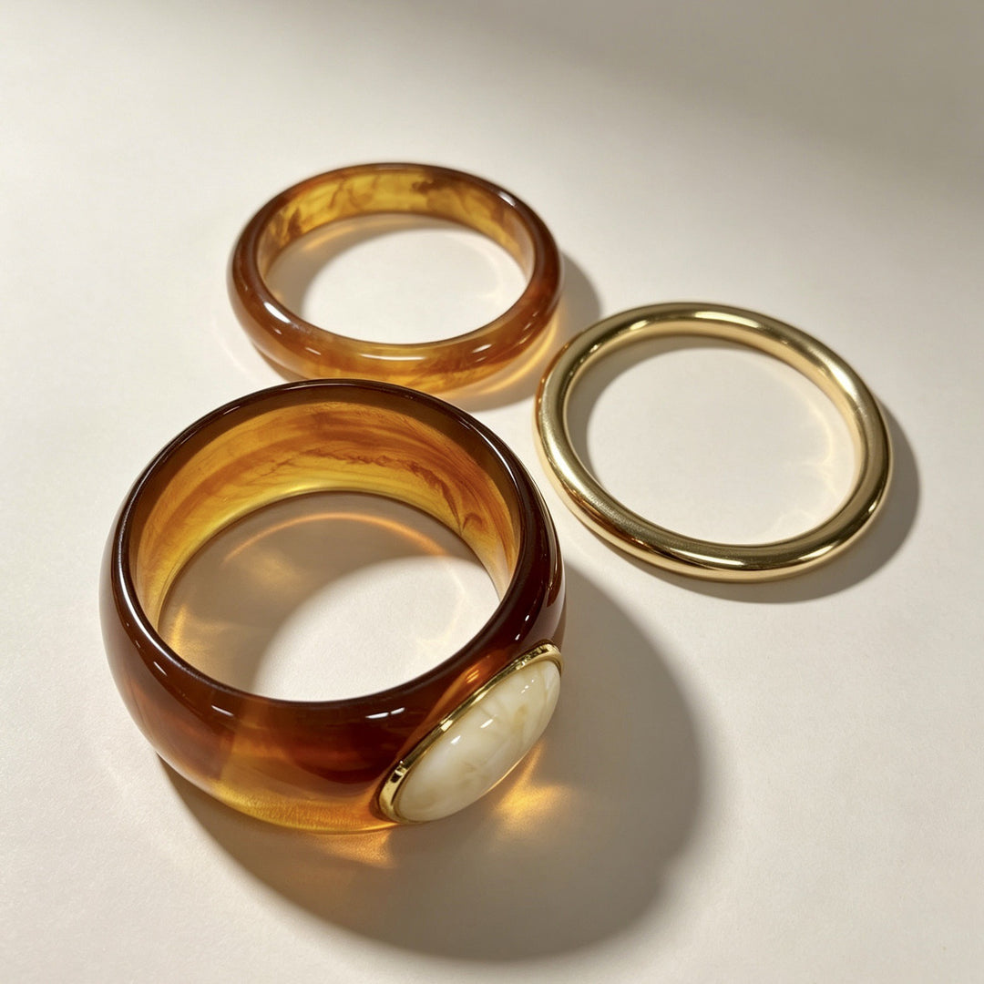 Vintage Gold Resin Gemstone 3-Piece Bangle Set