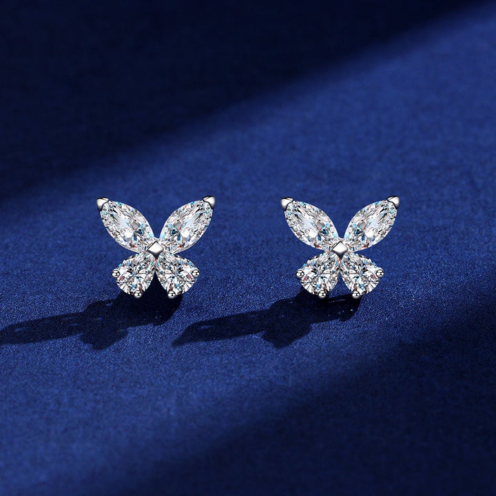 S925 Silver Butterfly & Four-Petal Stud Earrings