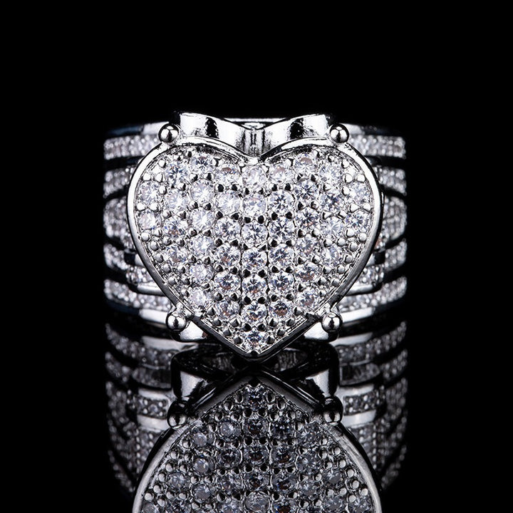 S925 Sterling Silver Iced-Out Heart Ring