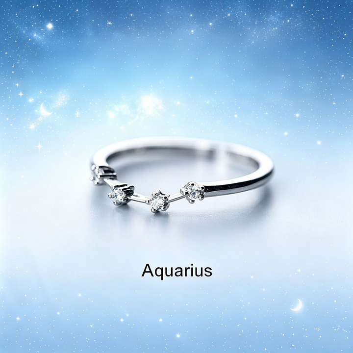 S925 Sterling Silver Zodiac Open Ring Constellation Pavé Ring