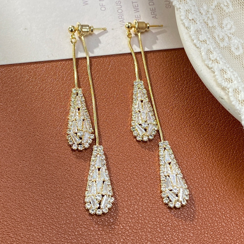 18K Gold & Silver Threader Earrings Double Chain Teardrop Tassel