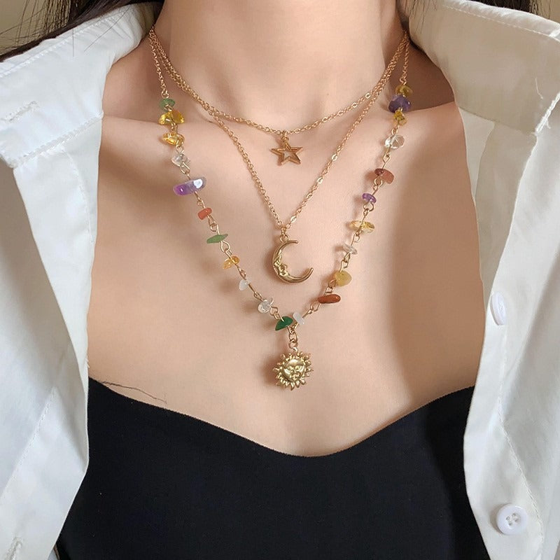 Vintage Celestial Sun Moon Star Beaded Necklace Set