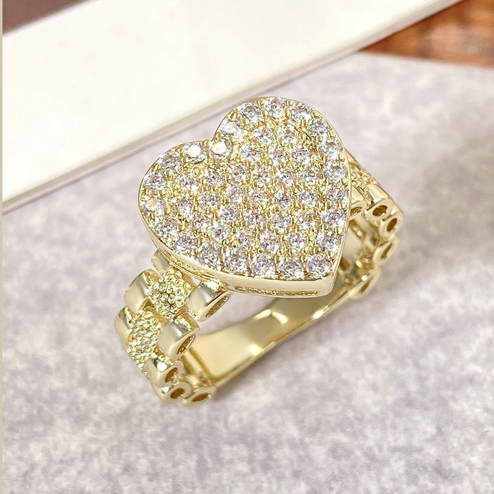 18K Gold Iced Out Heart Ring