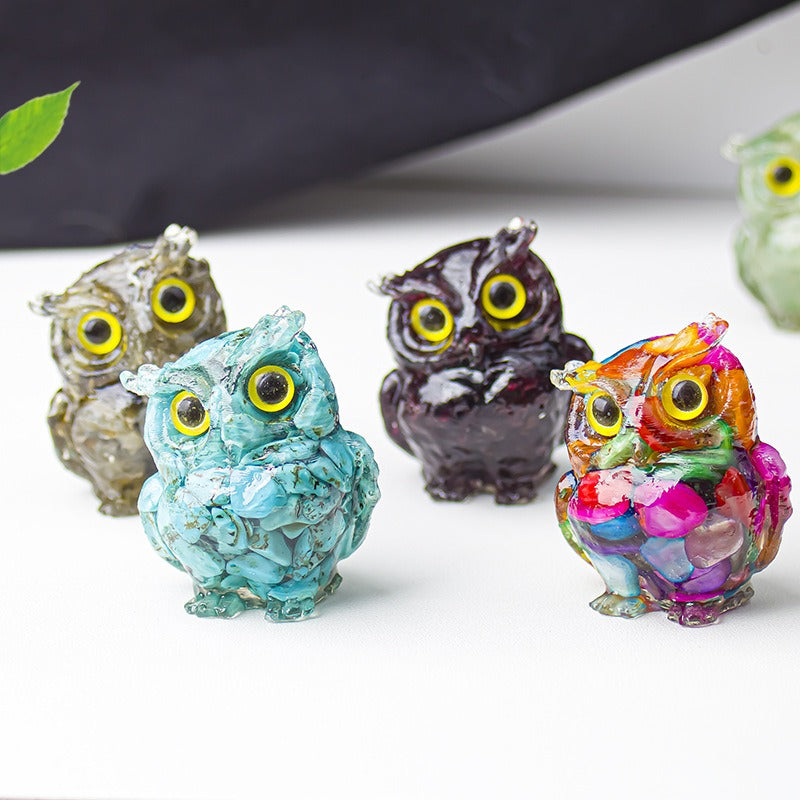 Mystery Crystal Owl Blind Box Natural Gemstone Chip Resin Figure
