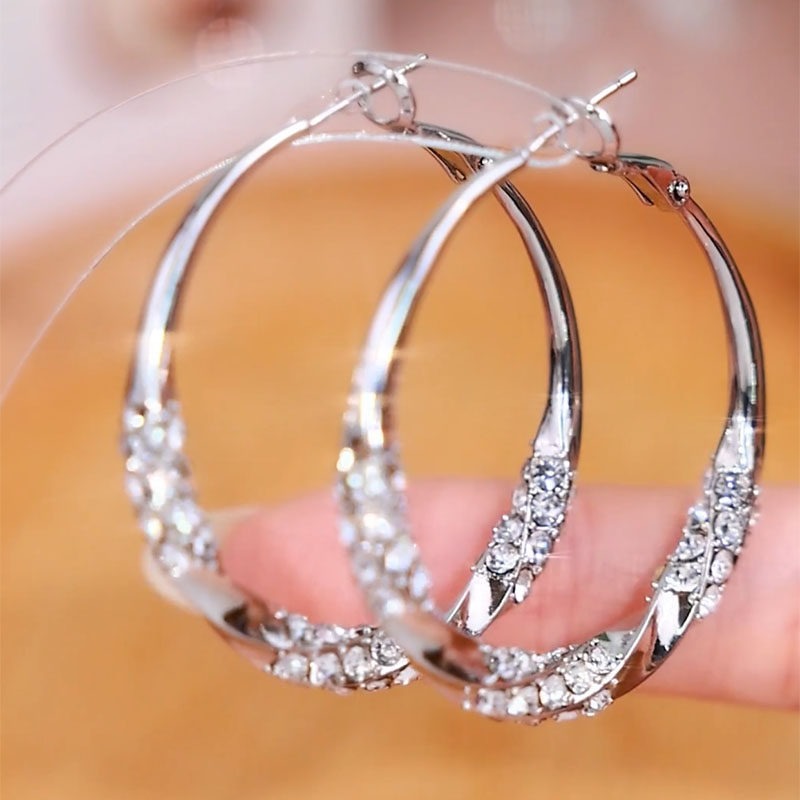 18K Gold Contrast Half-Pavé Hoop Earrings Modern Wide Band Statement Hoops