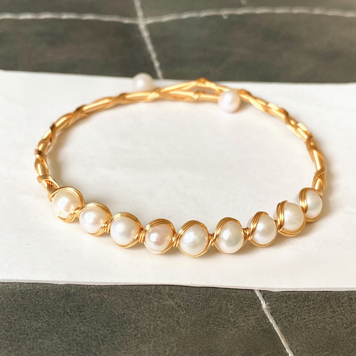18K Gold Natural Gemstone Wire-Wrapped Bracelet