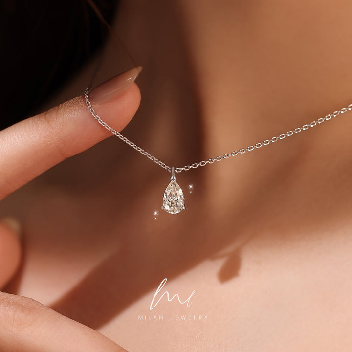 Classic Teardrop · S925 Sterling Silver Pear-Cut Solitaire Necklace
