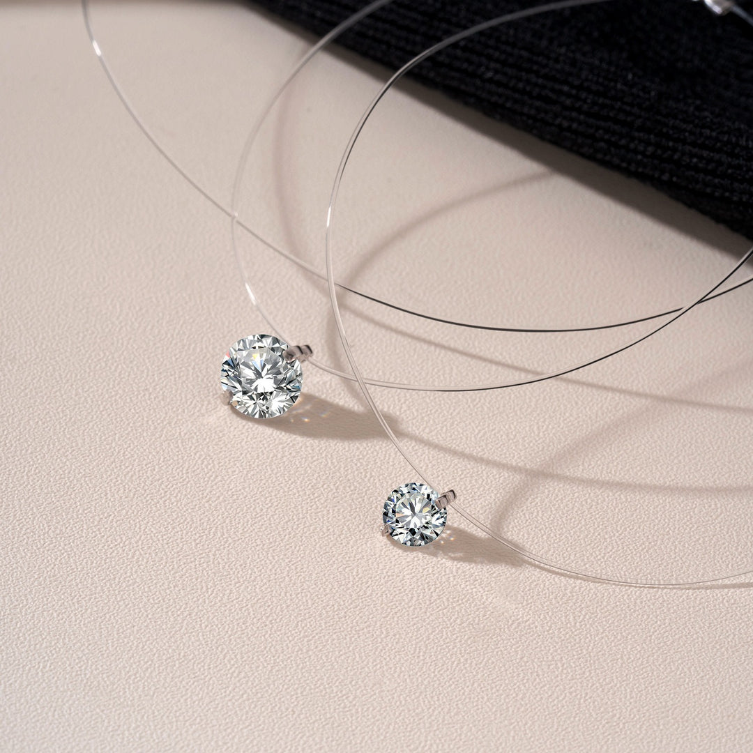 Mermaid's Tear Floating Diamond Ring & Necklace Minimalist Invisible Setting