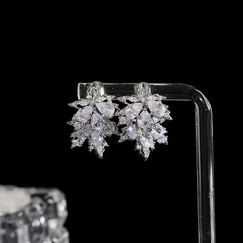 S925 Silver Maple Leaf CZ Stud Earrings