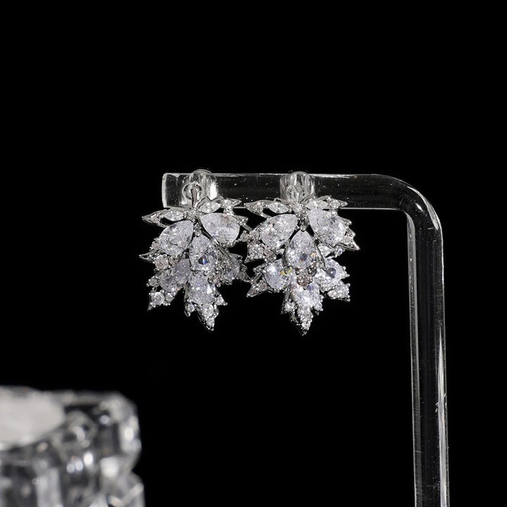 S925 Silver Maple Leaf CZ Stud Earrings