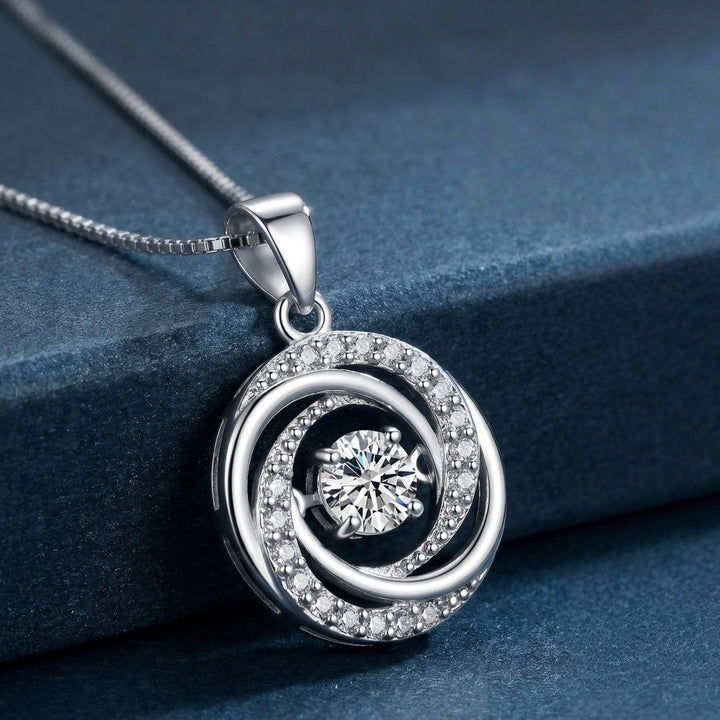 S925 Sterling Silver Swirl Halo Round CZ Necklace