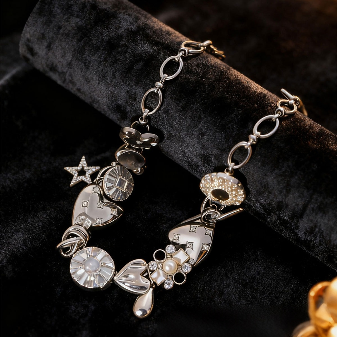 Y2K Sweet & Savage Silver Charm Necklace/Bracelet