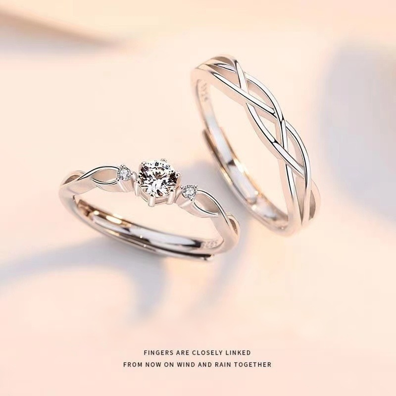 S925 Sterling Silver Intertwined Vine Open Couple Rings