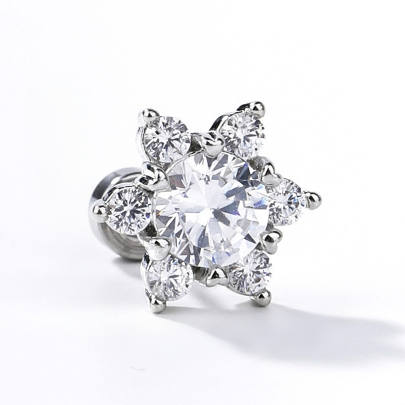 S925 Silver Snowflake Six-Pointed Star CZ Stud Earrings Elegant Icy Blue/White Dainty Earrings