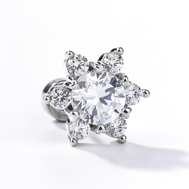 S925 Silver Snowflake Six-Pointed Star CZ Stud Earrings Elegant Icy Blue/White Dainty Earrings