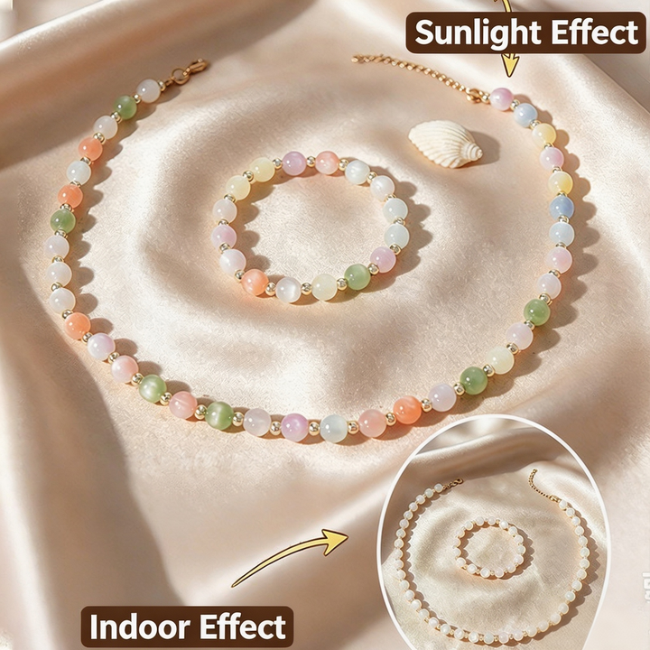 Sunlight Activation Dopamine UV Color-Changing Beaded Necklace Bracelet Set