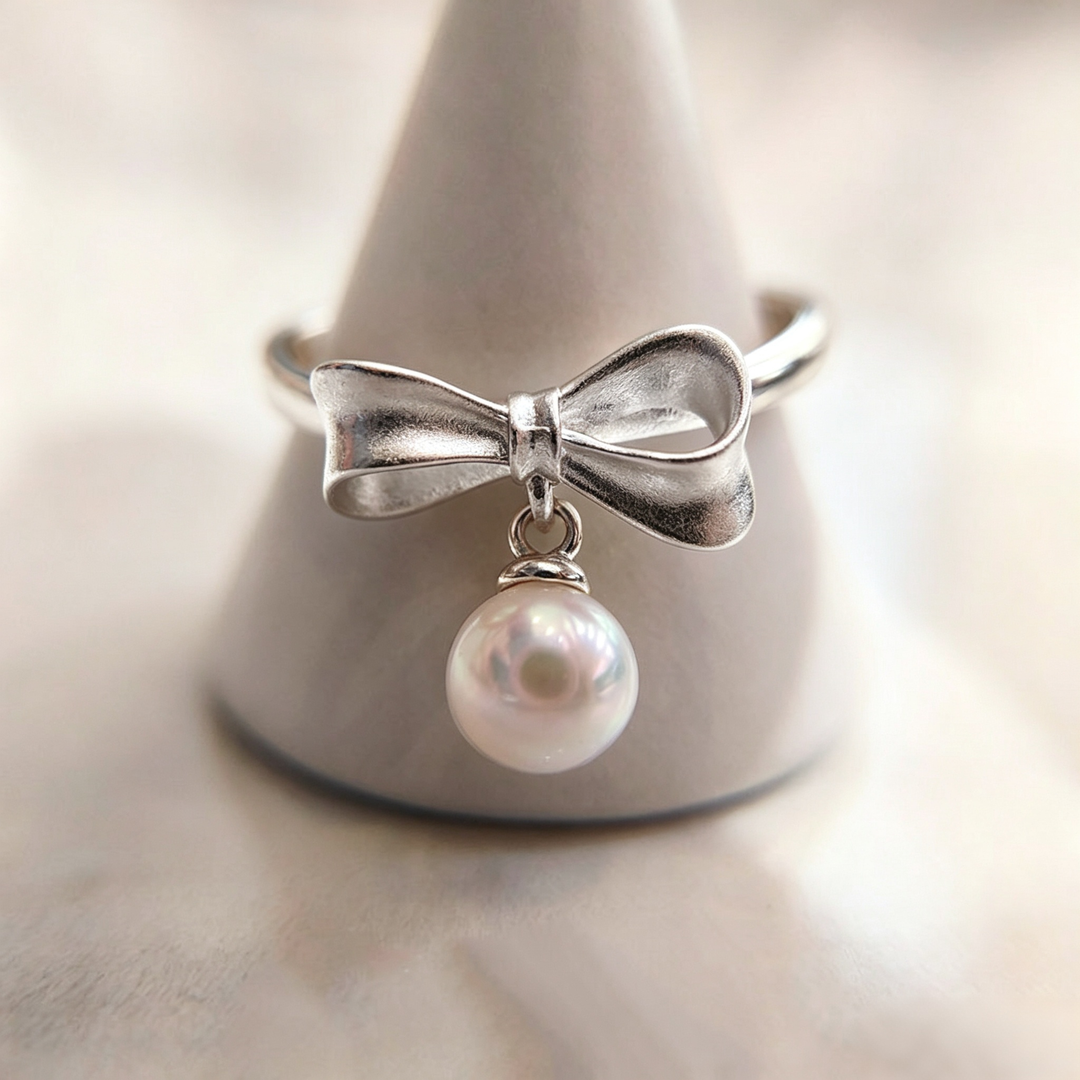 French Vintage Pearl Bow Open Ring