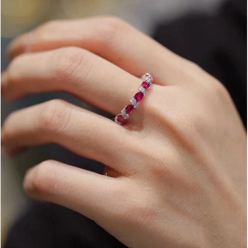 Intertwined Elegance S925 Silver Handcrafted Gemstone Pavé Band Ring