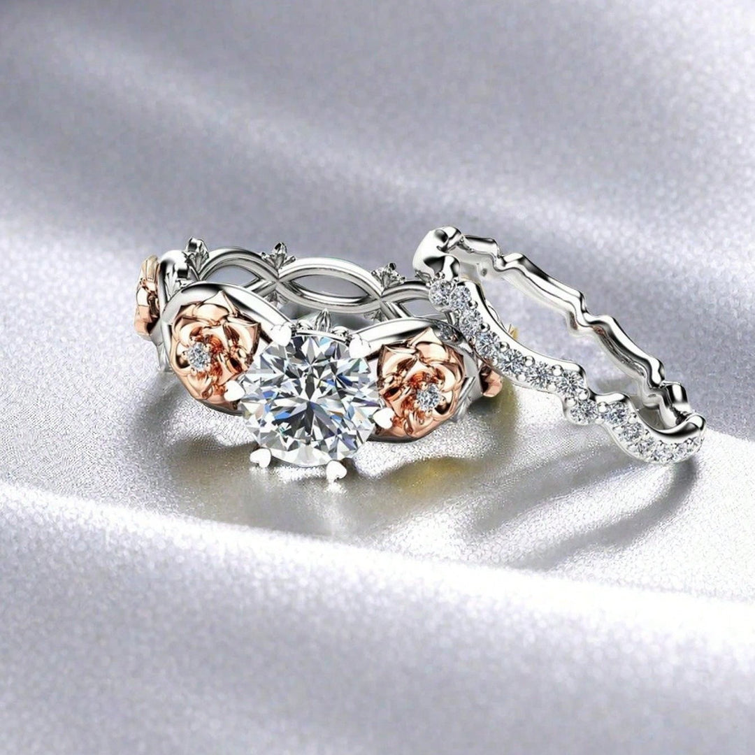 Rose Vow Two-Tone Rose 2-in-1 Detachable Engagement Ring Set