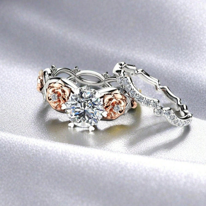Rose Vow Two-Tone Rose 2-in-1 Detachable Engagement Ring Set