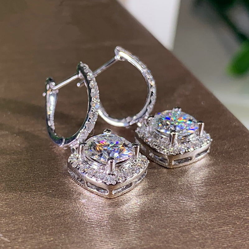Halo-Set Moissanite Drop Earrings