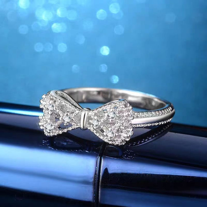 「Bow Glow」S925 Sterling Silver Platinum-Plated CZ Bow Ring