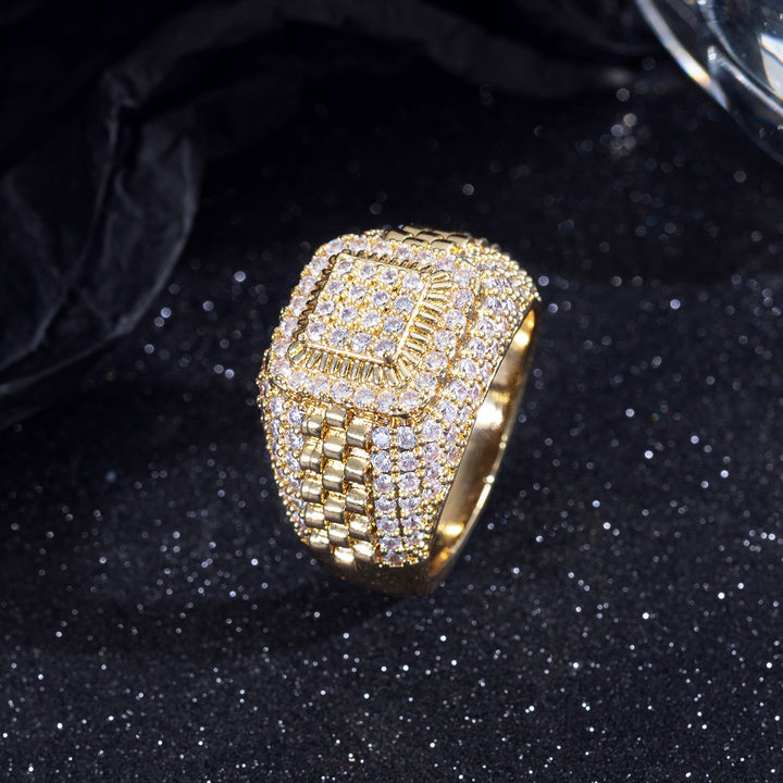 「Iced Square Signet」360° Full Pave Hip-Hop Ring