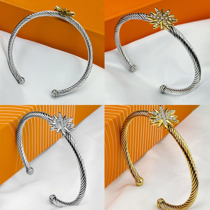 「North Star」Eight-Pointed Star Twisted Cable Cuff Bracelet