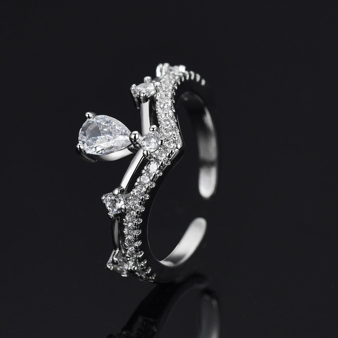 「Luminous Crown」S925 Sterling Silver Pear Cut V-Shape Ring