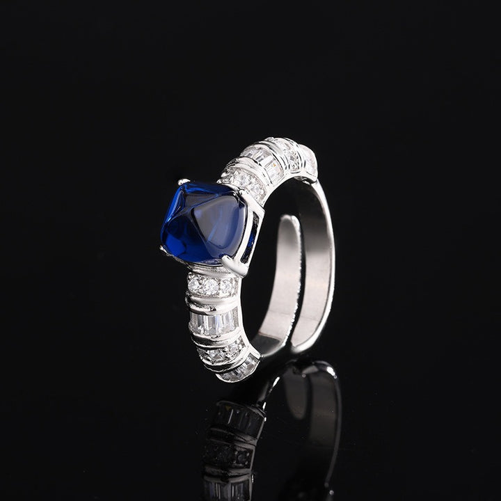「Royal Gemstone」S925 Sterling Silver Cushion Cut Open Ring