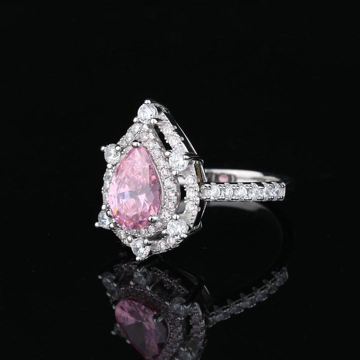 S925 Sterling Silver Double Halo Pear Cut Ring