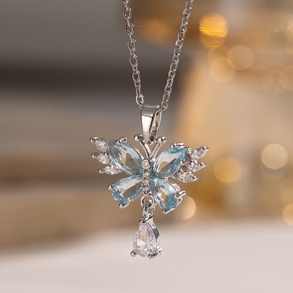 S925 Sterling Silver Butterfly Teardrop Necklace
