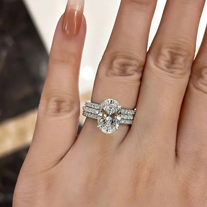 Starburst Oval S925 Sterling Silver Faux Stackable Three-Row Ring