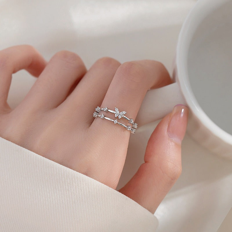 Butterfly Shadow Moissanite Double-Layer Adjustable Ring