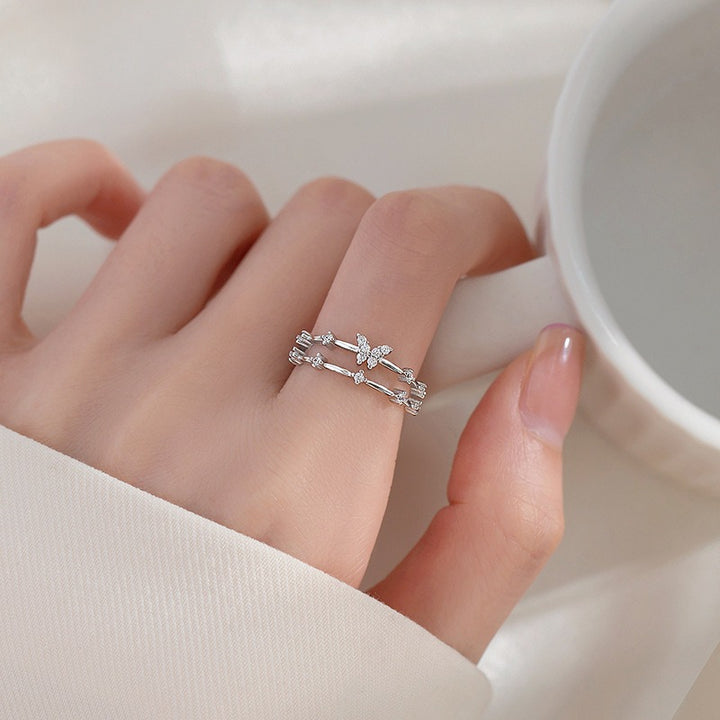 Butterfly Shadow Moissanite Double-Layer Adjustable Ring