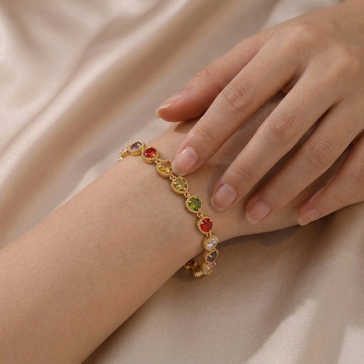 Rainbow Candy Jar 18K Gold Vintage Milgrain Gemstone Bracelet