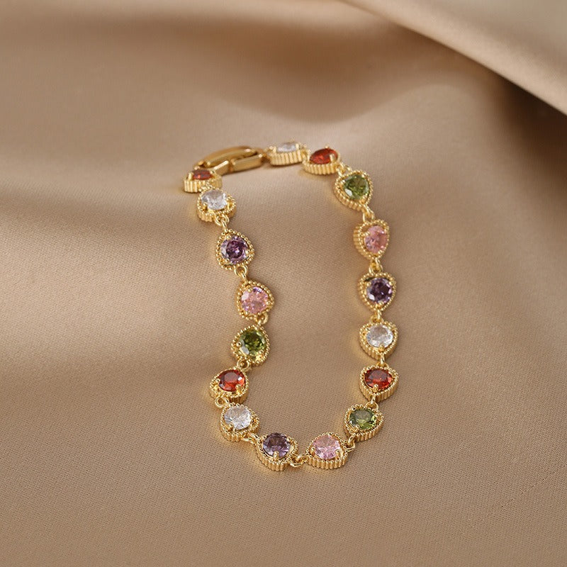 Rainbow Candy Jar 18K Gold Vintage Milgrain Gemstone Bracelet