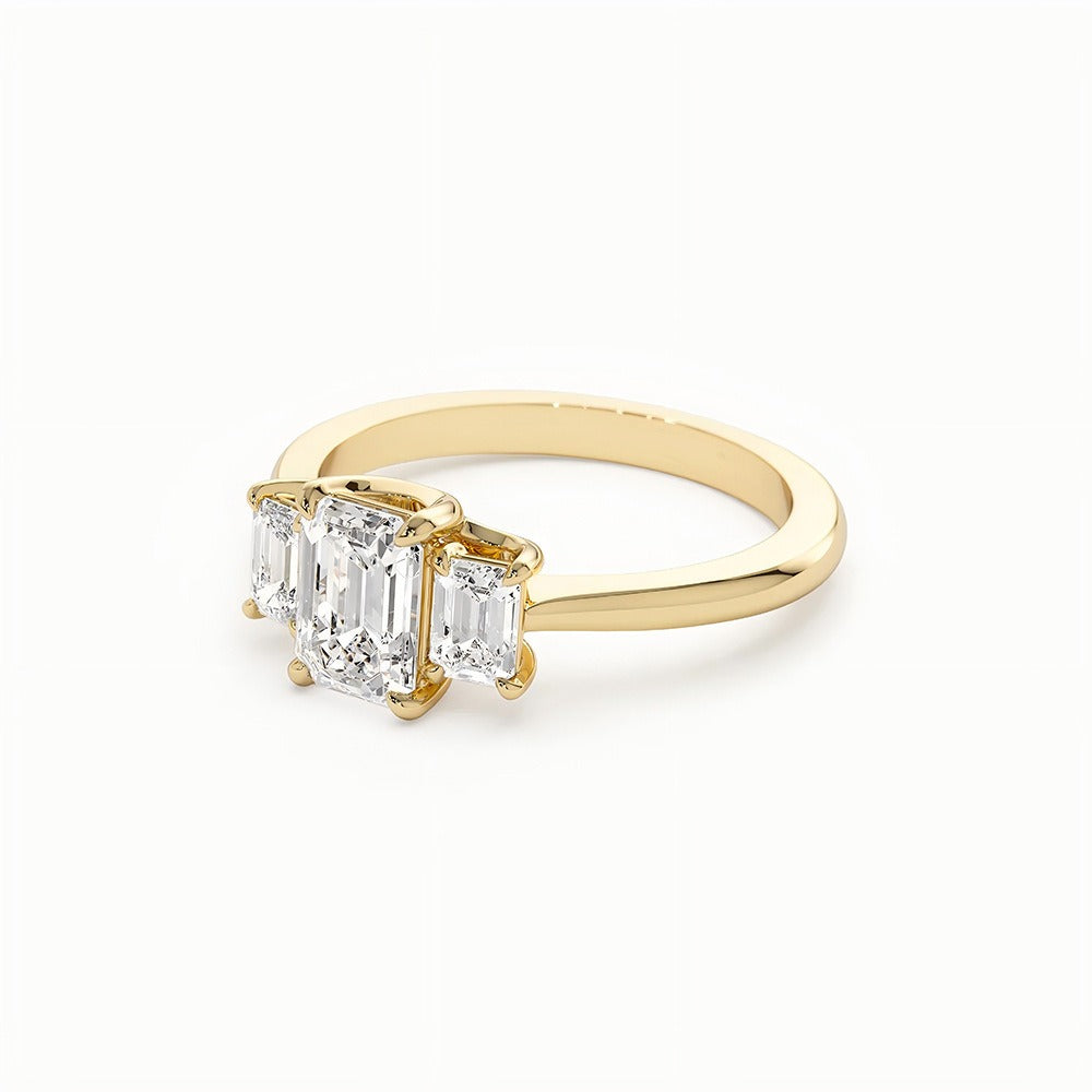 Timeless Three-Stone Emerald Cut Ring
