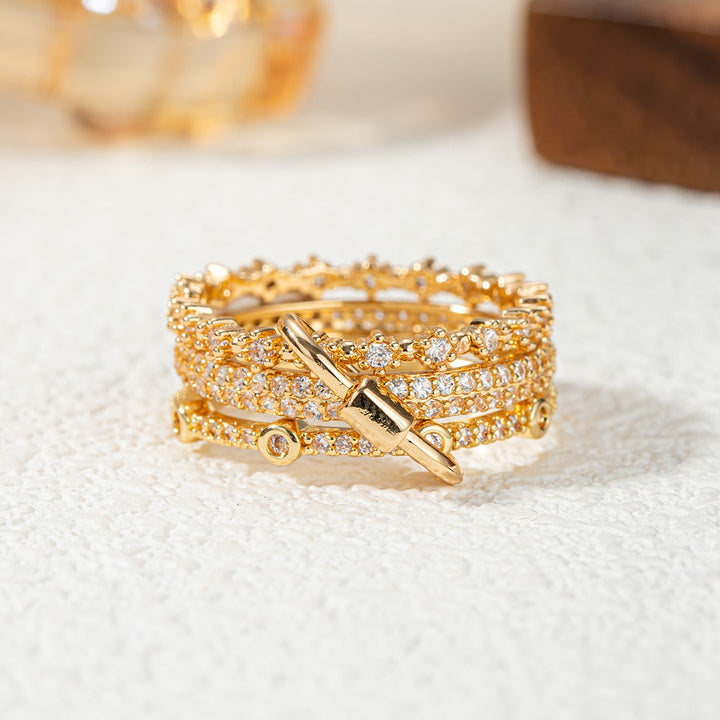 Carabiner-Style 18K Gold-Filled Triple-Row Ring