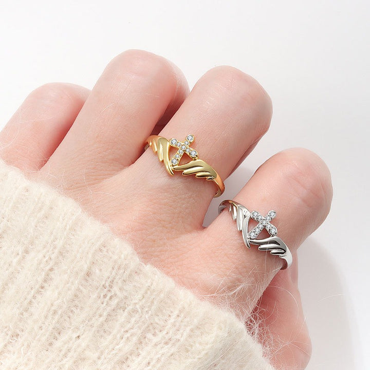 Guardian Wings S925 Sterling Silver Cross Adjustable Ring