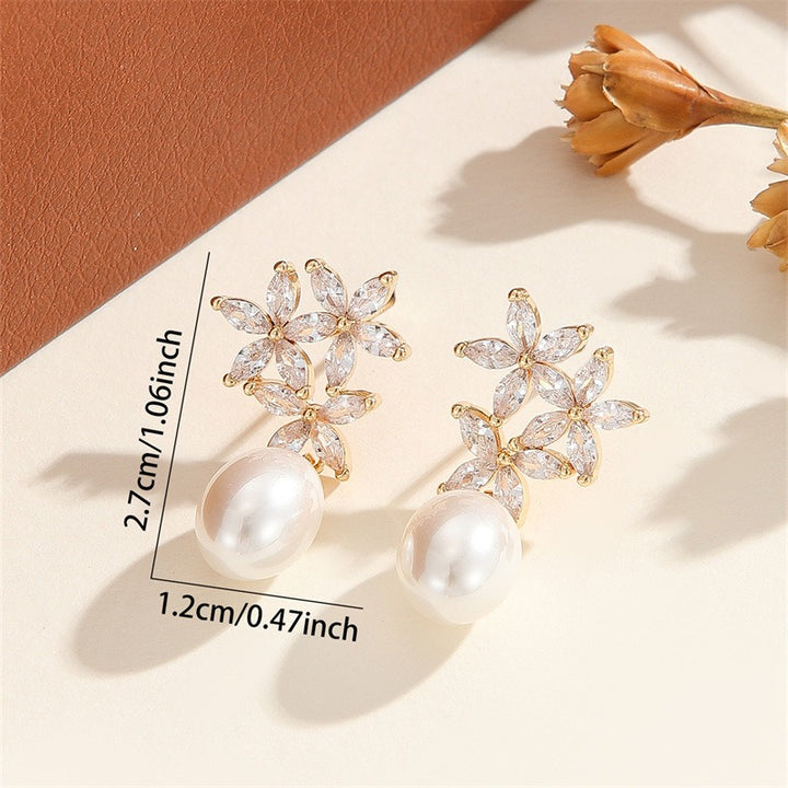 Jasmine Twin Flower 18K Gold Marquise Cut Pearl Drop Earrings