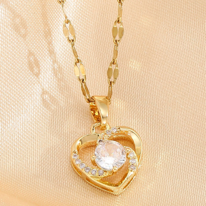 18K Gold Plated Eternal Heart Dancing CZ Pendant Necklace