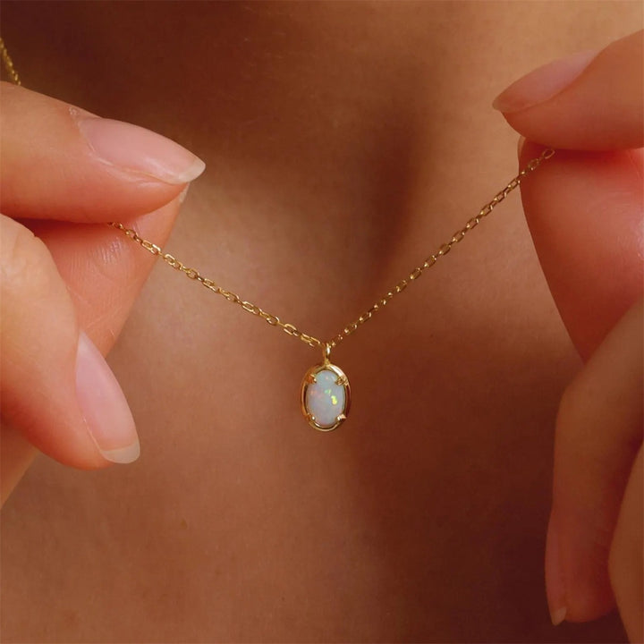 Aurora Opal Oval Pendant Necklace