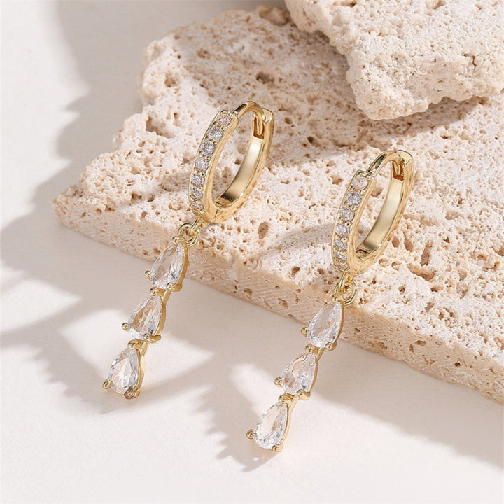 Falling Star Pear CZ Drop Hoop Earrings
