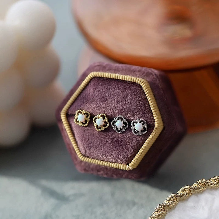 Dainty Lace Clover Opal Stud Earrings