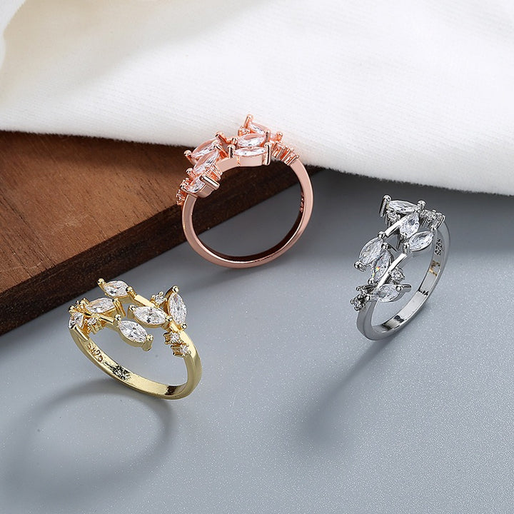 Leafy Sparkle Marquise CZ Open Ring